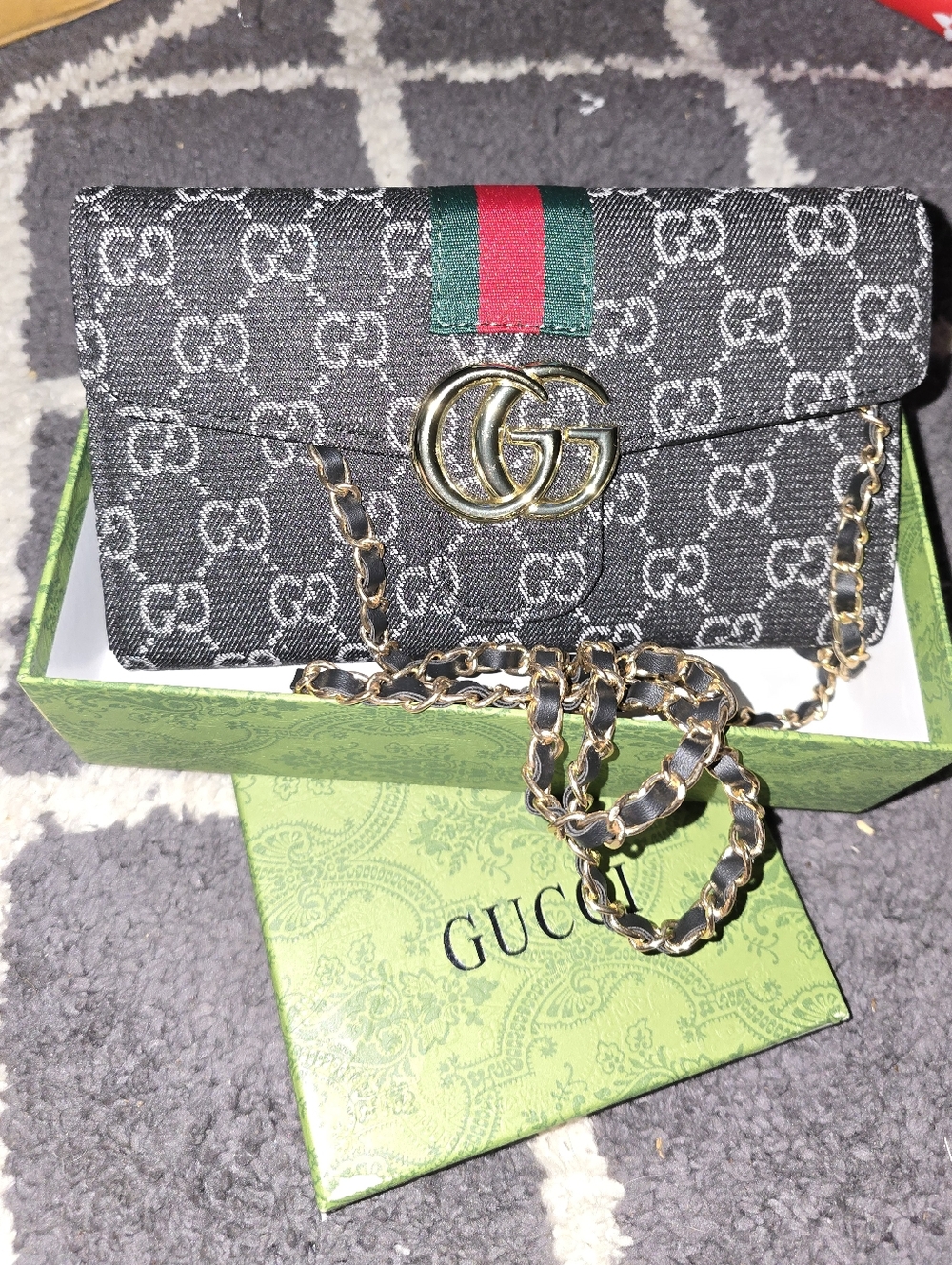 Black GG Monogram Chain Shoulder Bag